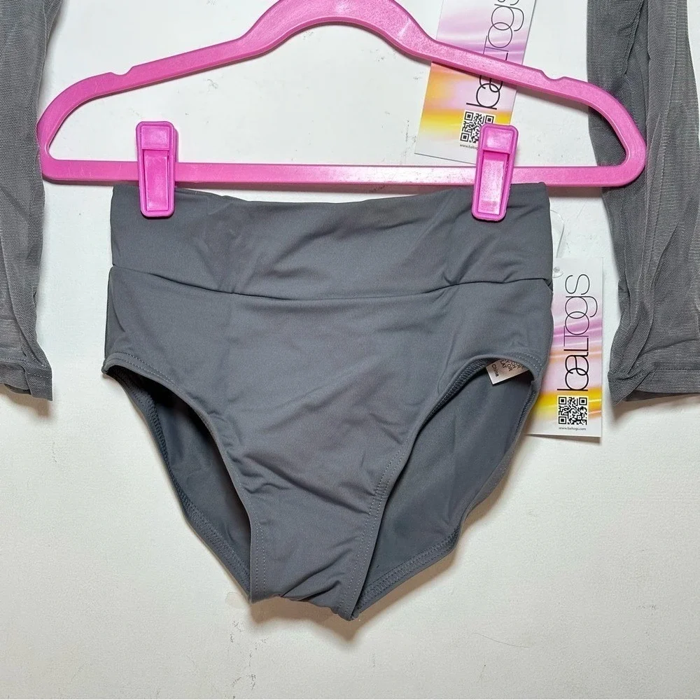 BalTogs Gray mesh Long Sleeve Two-Piece charcoal dance dancewear outfit NWT CL